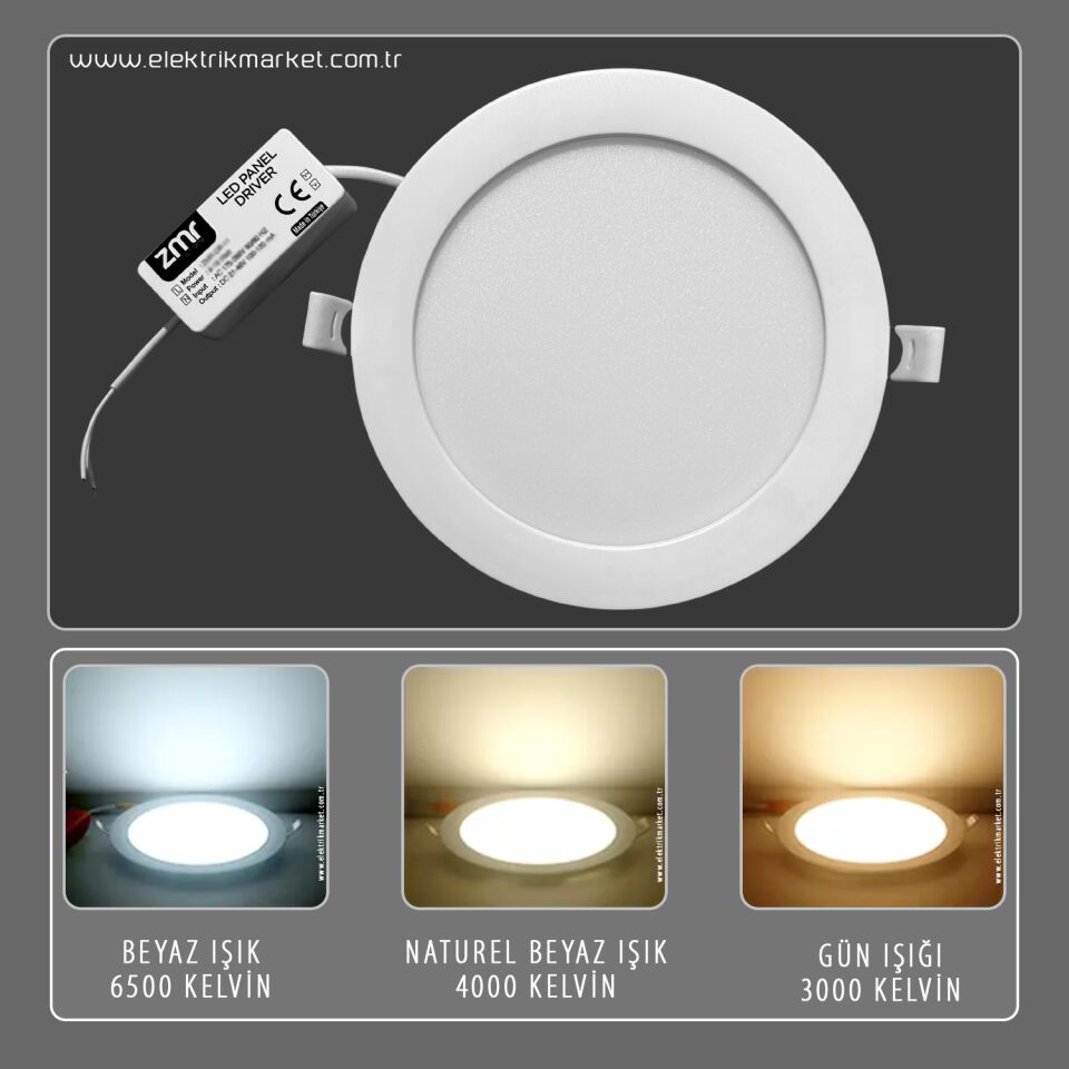 ZMR 15W Yuvarlak Slim Led Panel Aluminyum Soğutuculu ZMR-205/B.