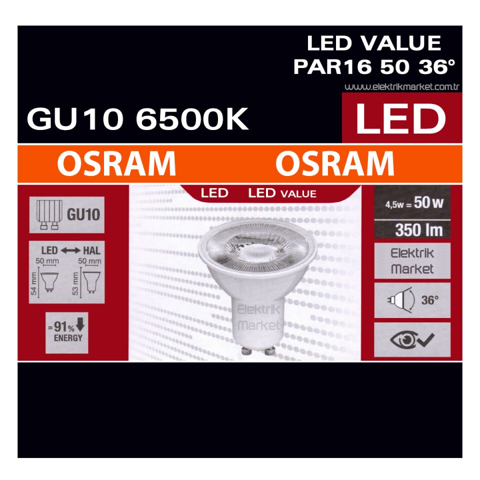 Osram GU10 Duylu 4.5W/865 Led Ampul 6500 Kelvin Beyaz Işık