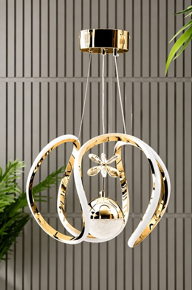 Nord Light Gold LED Avize Kristal Detaylı Tek Toplu Modern Dekoratif Avize NL-1003