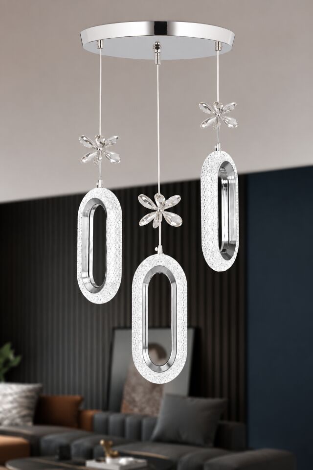 Nord Light 3'lü Halka Sarkıt 3 Renk Ledli Avize Krom NL-1019