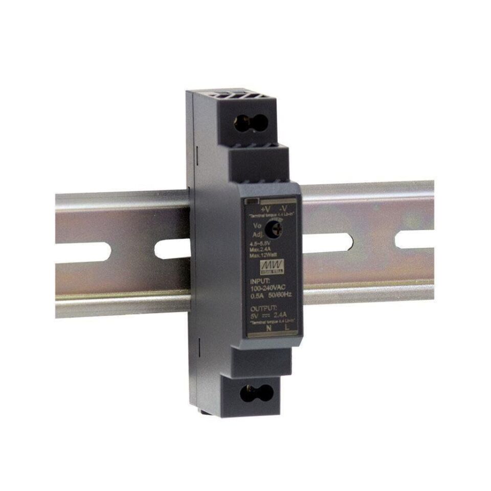 MEANWELL- HDR-015-05 	5Vdc 2.4Amp DIN Rail StepShape