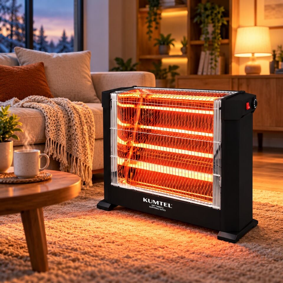 Kumtel Siyah Mini Şömine Isıtıcı 2200W