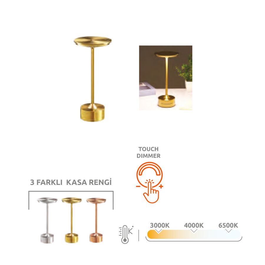 K2 3 Fonksiyonlu Masa Lambası Rose Renk KML112-Rose
