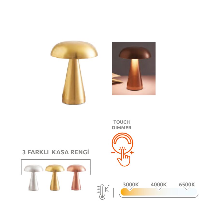 K2 3 Fonksiyonlu Masa Lambası Rose Renk KML113-Rose